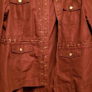 Burgundy denim laced grommet skirt suit